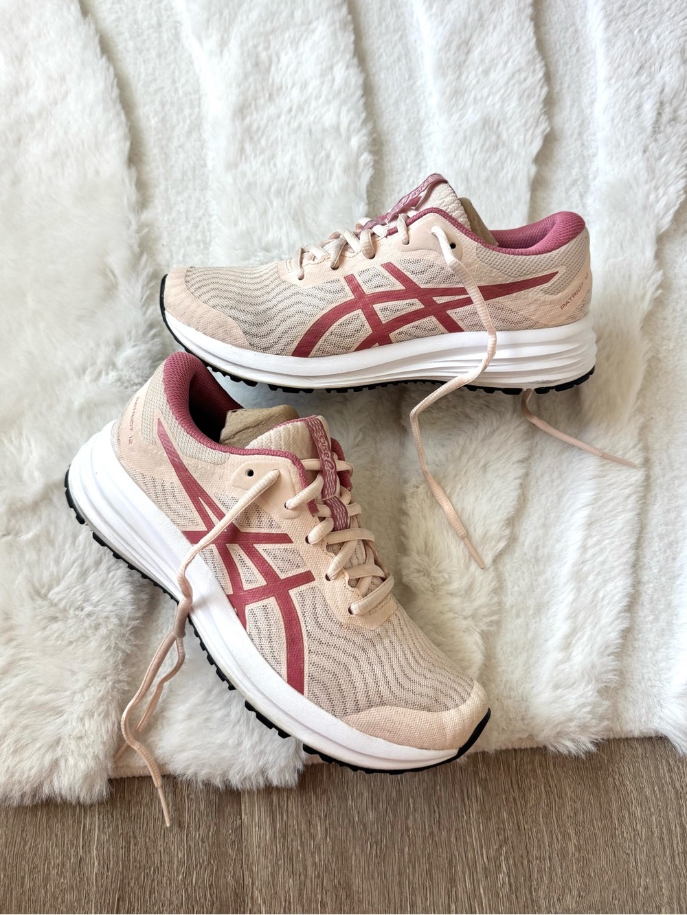 ASICS Women's Patriot 12 Running Shoes in Pearl Pink/Smokey Rose Size 6